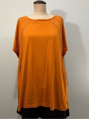 Un Jour Ailleurs Orange Eyelet Detail Top